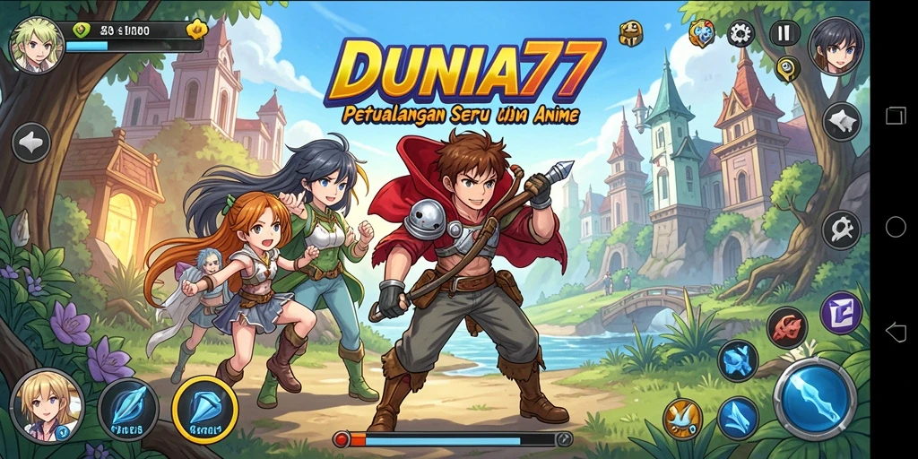 Tampilan menarik dari gameplay DUNIA77 dengan karakter anime yang ikonik.