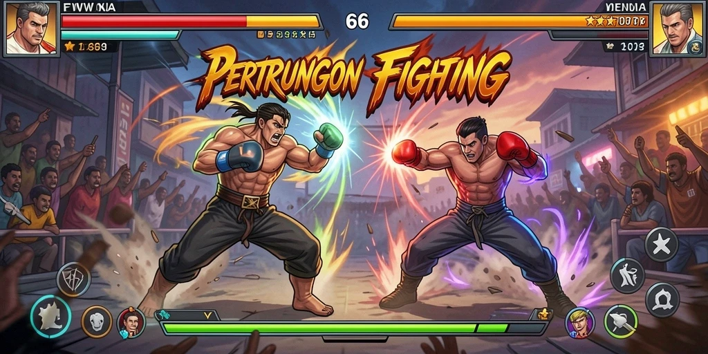 Screenshot gameplay FW66 menampilkan aksi bertarung yang seru dan dinamis.