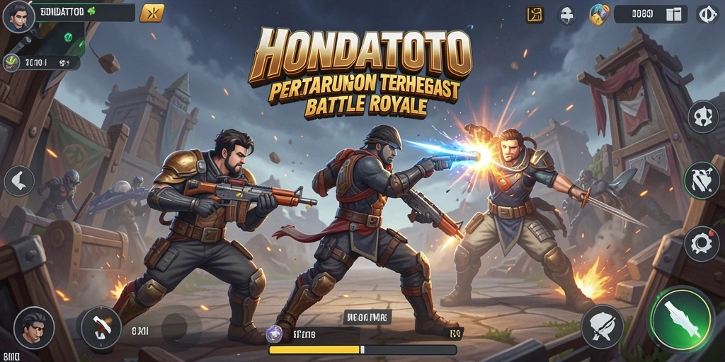 Screenshot gameplay HONDATOTO menampilkan aksi pertarungan sengit dalam arena Battle Royale.
