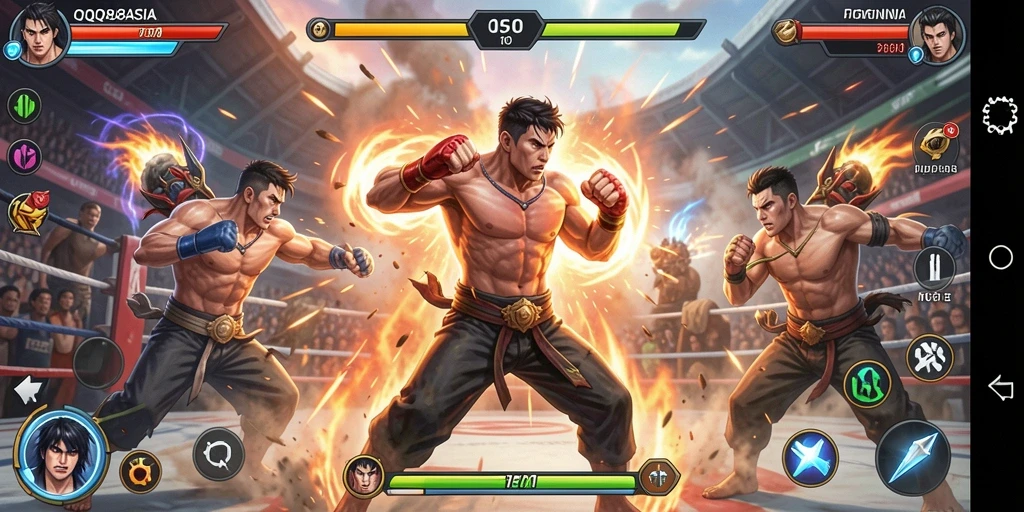 Screenshot gameplay QQ88ASIA, menampilkan aksi pertarungan yang mendebarkan.