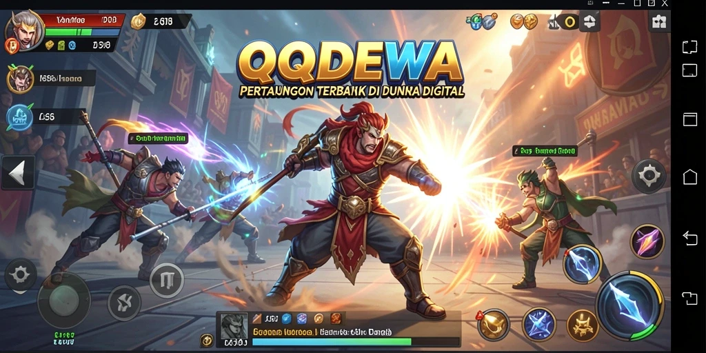 Screenshot menunjukkan pertarungan seru dengan karakter beraksi.