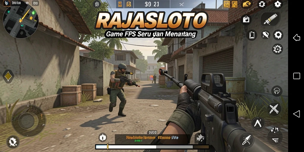 Gameplay RAJASLOTO dengan aksi tembak-menembak yang seru.