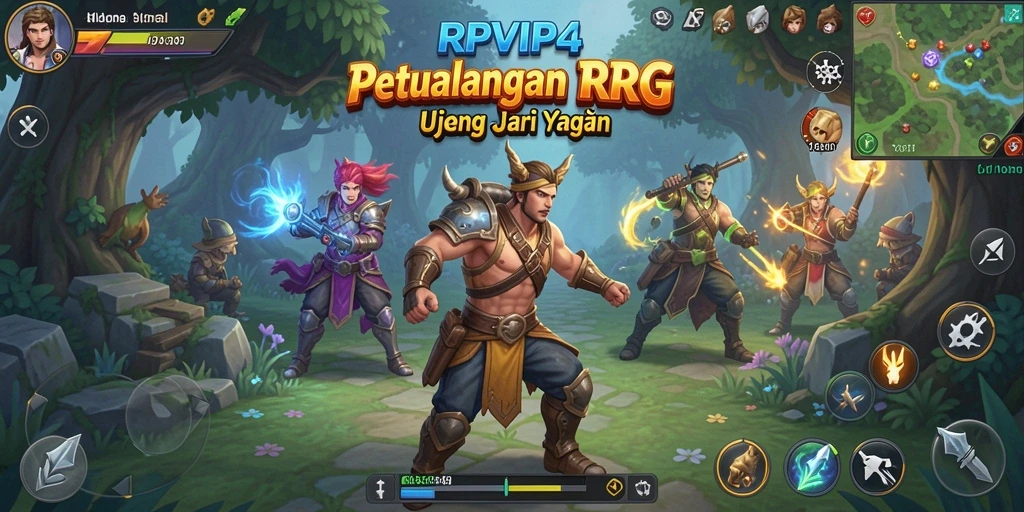 Screenshot RPVIP4 menunjukkan pertarungan epik dalam dunia fantasi.